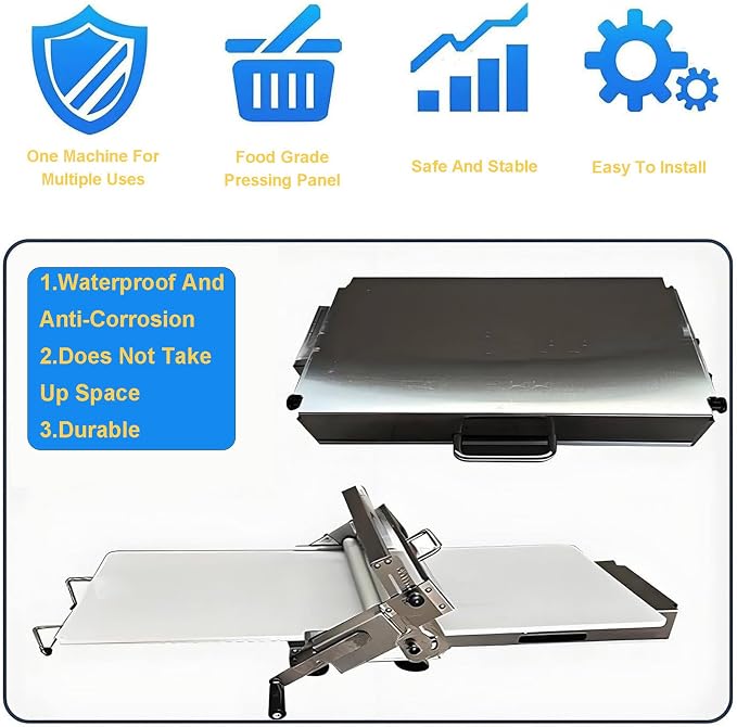 Folding Dough Sheeter with Sheeter Boards, Stainless Steel, Adjustable Thickness, Manual Dough Roller Machine, for Pizza, Croissants, Pastry & Fondant Table Top Design A