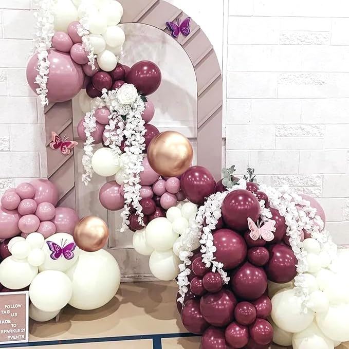 Dark Purple White Gold Balloon Garland Arch Kit, 160Pcs Grape Purple White Sand Metallic Rose Gold Balloons for Halloween Wednesday Baby Shower Birthday Wedding Party Decoration