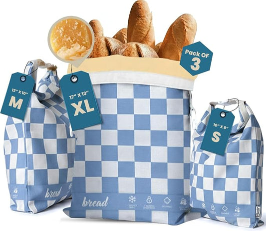 3-Pack Premium Reusable Beeswax Bread Bags (XL, M, S) - Organic Cotton Beeswax Bread Storage Bag for Homemade Bread & Sourdough Freezer-Safe, Breathable & Freshness Support - Eco-Friendly Bread Bag