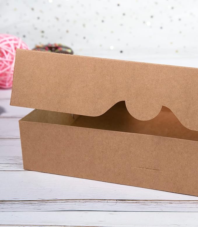 Brown Pastry Bakery Box 14x10x3inch,Large Donuts,Muffins,Cookies Boxes with PVC Window - Auto-Pop up Paper Box Nature Cardboard Take Out Container,Pack of 15