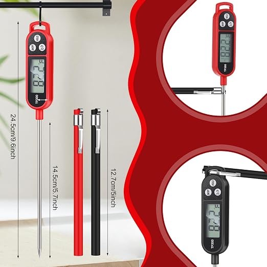 Copkim 6 Pcs Meat Food Thermometer Food with Probe Water Liquid Instant Read Digital Thermometer Kitchen Cooking Supplies for Cooking BBQ Milk Yogurt (Red,Black)