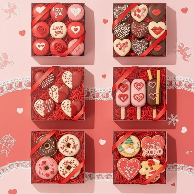 25PCS 6x6x1.25 Inches Baking Boxes with Clear display lid for Cookies,Macaron,Cakesicle,Dount,Pastry,Chocolate Covered Ores or More