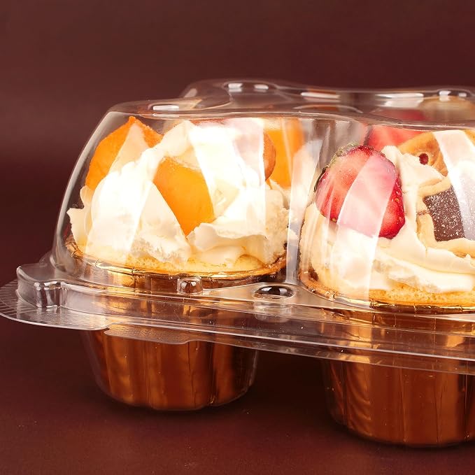 2/4/6 Count Cupcake Containers with Hinged Airtight Lids, Clear Plastic Cupcake Boxes, Stackable Single Cupcake Holders for Frosted Cupcakes or Muffins
