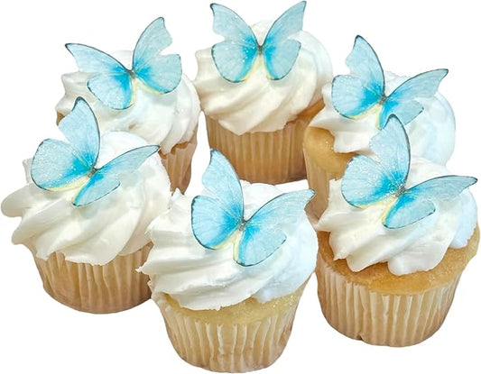 Edible Butterflies with Edible Glitter Kit - Wafer Paper Butterflies for Cakes - Cake Decorations - Cupcake Decorations - Cake Toppers (Paradise Blue)