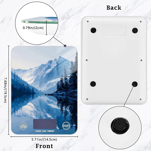 Food Scale Kitchen Scale Food Weight Scales Digital Weight Grams and Ounces Small Electronic Food Scale for Baking Cooking Winter Blue Mountain and Mirrored Lake