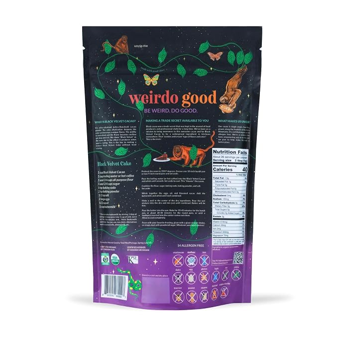 Weirdo Good Black Velvet Cacao – Organic, Allergen-Free, Premium Black Cocoa Powder, Ultra-Dutched for Extra-Dark Baking, 14 oz