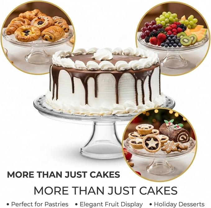 Godinger Cake Stand, Crystal Glass Footed Cake Plate Serving Platter - Made in Italy