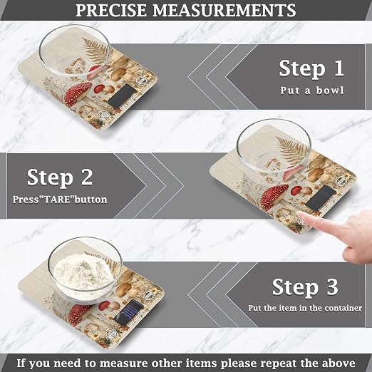 Food Scale Kitchen Scale for Baking Cooking Digital Food Weighing Measuring Scale Small Waterproof Electric Food Scale Watercolor Forest Mushroom Beige