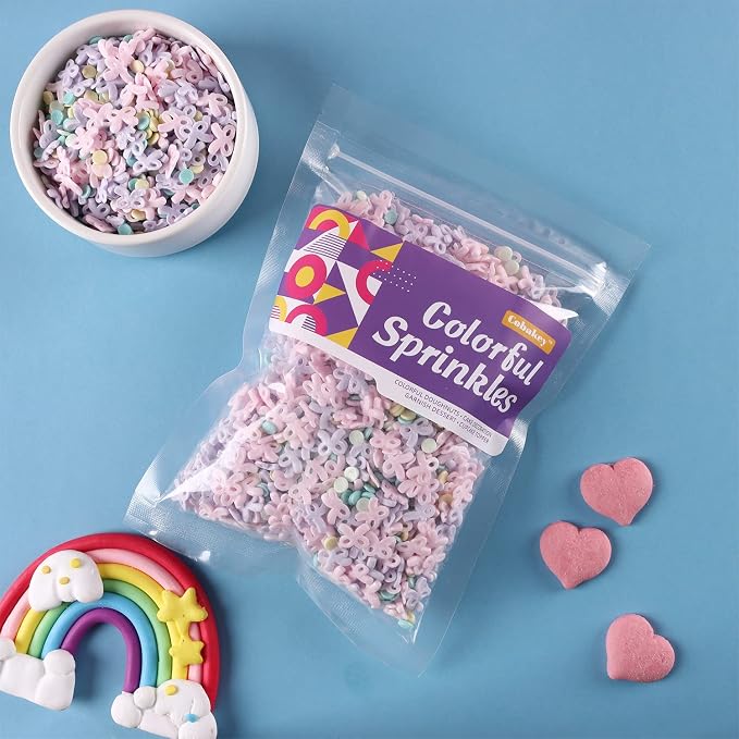 Sprinkles for cake decorating, 7 Ounces Macaron Color Bows Confetti Sprinkles for Cupcake, Cookies, Ice Cream Topper, Edible Cake Decorationss, Baking Desserts