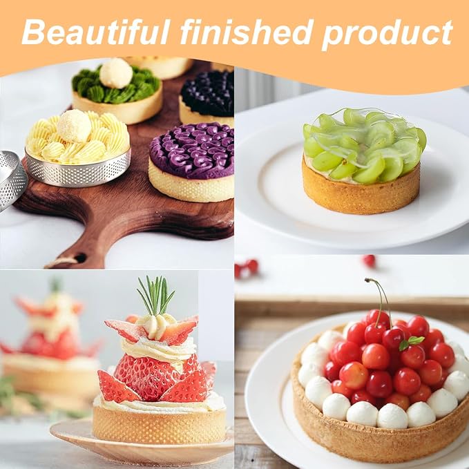 20 Pack Tart Rings 3.15 + 2 Inch Perforated Tart Rings Stainless Steel, Nonstick Round Tart Ring Mousse Cake Ring Metal Round Cake Ring for Baking Small Fruit Tartet Crust