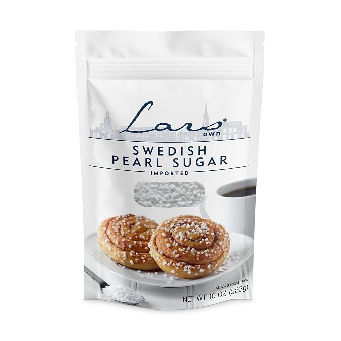 Lars Own Swedish Pearl Sugar – 1-Pack, 10-oz Resealable Pouch – Non-Melting, All-Natural Decorative Nib Sugar for Baking