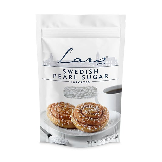 Lars Own Swedish Pearl Sugar – 1-Pack, 10-oz Resealable Pouch – Non-Melting, All-Natural Decorative Nib Sugar for Baking