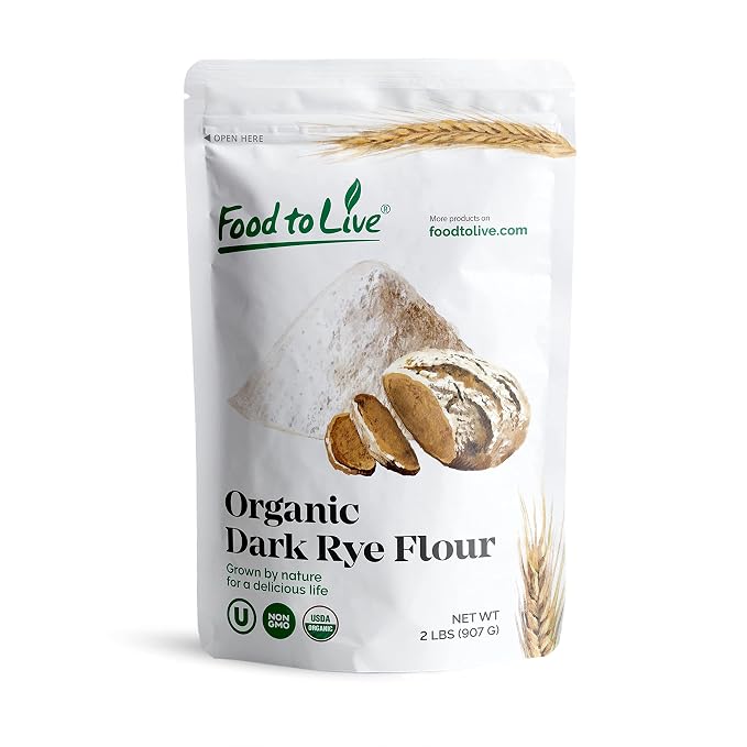 Food to Live Organic Dark Rye Flour, 2 Pounds – Whole Grain, Non-GMO, Stone Ground, Kosher, Raw, Vegan, Bulk, Great for Baking Bread, Product of the USA