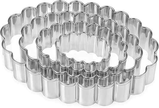 Scalloped Cookie Cutter Set, Assorted Sizes, 5 Inch, 4 Inch, 3 Inch, 2 Inch | Stainless Steel, Fluted Wavy Oval Cookie Cutters Shapes Clay Molds for Kitchen Baking