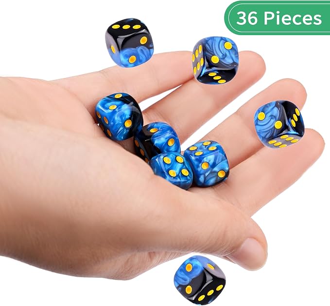 36 of Pack 12MM 6 Sided MINI Dice Set,Two Colours D6 Game Dice Set, 6 Sided Standard Dices for Yahtzee, Bunco or Teaching Math,with Portable Plastic Box(Blue Black)