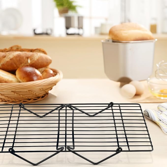 Leonyo 5-Tier Collapsible Cooling Rack for Cooking and Baking, 15 x10 Inch | Stainless Steel Baking Cooking with Foldable Feet, Non-toxic Coating & Heat-resistant up to 575℉, Black
