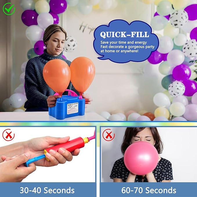 Balloon Pump Electric,110V 600W Balloon Blower Inflator Dual Nozzle Air Pump Balloons Inflator for Decoration, Party, Sport,Gifts:2 Balloon Tying Tools