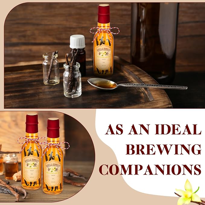 Tioncy 16 Pcs Empty Vanilla Extract Bottles for Homemade Vanilla Jar Glass Bottle with Cap, Shrink Band, Sticker DIY Crafts Wedding Gift Food Storage Canister for Bean(Red,5 oz)