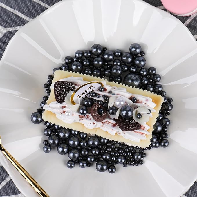 Black Sprinkles for Cake Decorating, 130g/4.6oz Edible Black Pearl Sprinkles Mix, Sugar Candy Pearls for Baking, Cookie Decorations and Cupcake Toppings, Wedding Party Halloween Supplies