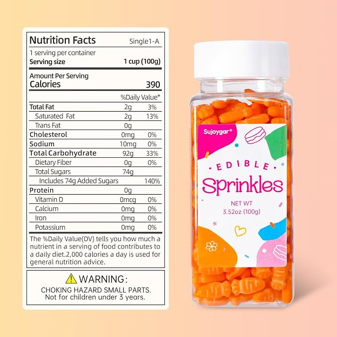 Carrot Sprinkles for Cake Decorations, 3.52oz Edible Carrot Cake Decorations, Easter Sprinkles for Cupcakes Topper Baking Cookies Spring Party Supplies Birthday Celebrations