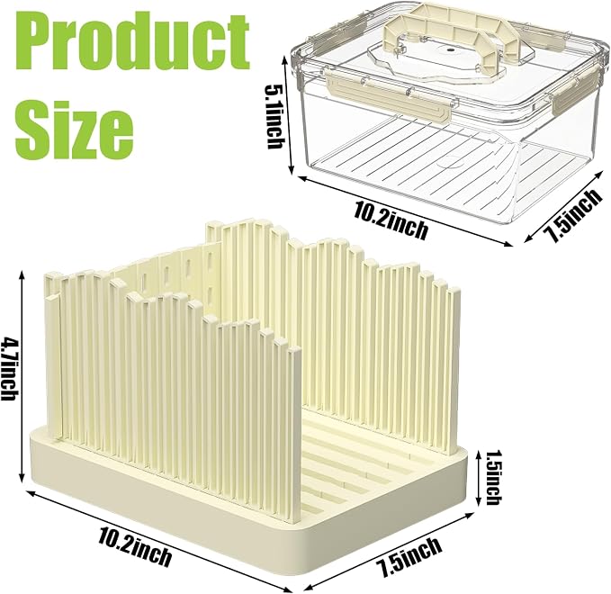 Sorgion 2-in-1 bread slicer and storage box with handle - plastic bread boxes for fresh keeping food storage containers with lids airtight for cake buns，Beige