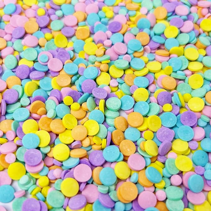 Pastel Confetti Sprinkles for Cake Decorating, Mix Edible Patel Rainbow Flat Round Funfetti, Ideal for Cookie, Macaron, Cupcake, Ice Cream Topping