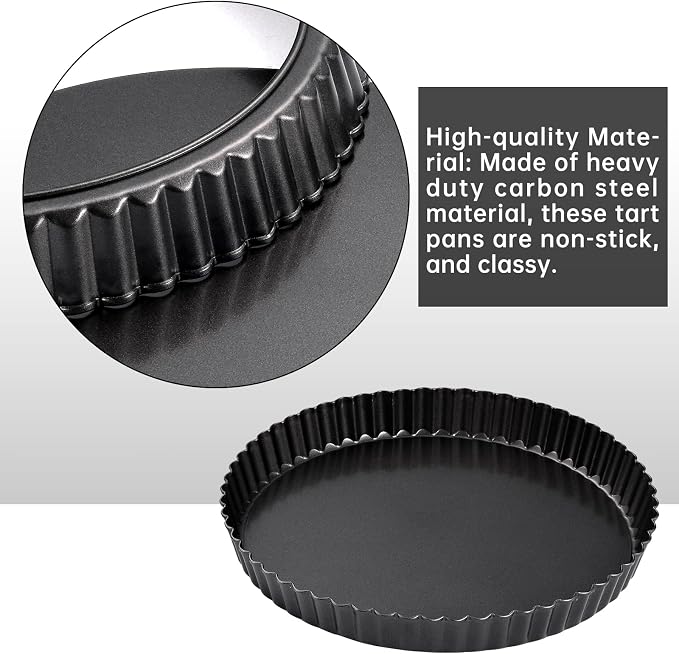 Theuzi 9 in Non-Stick Tart and Quiche Pan with Removable Bottom and 4 Mini Tart Pans 4-inch, Heavy Duty Fluted Side for Pies, Mousse Cakes, Dessert Baking (5 Pack)