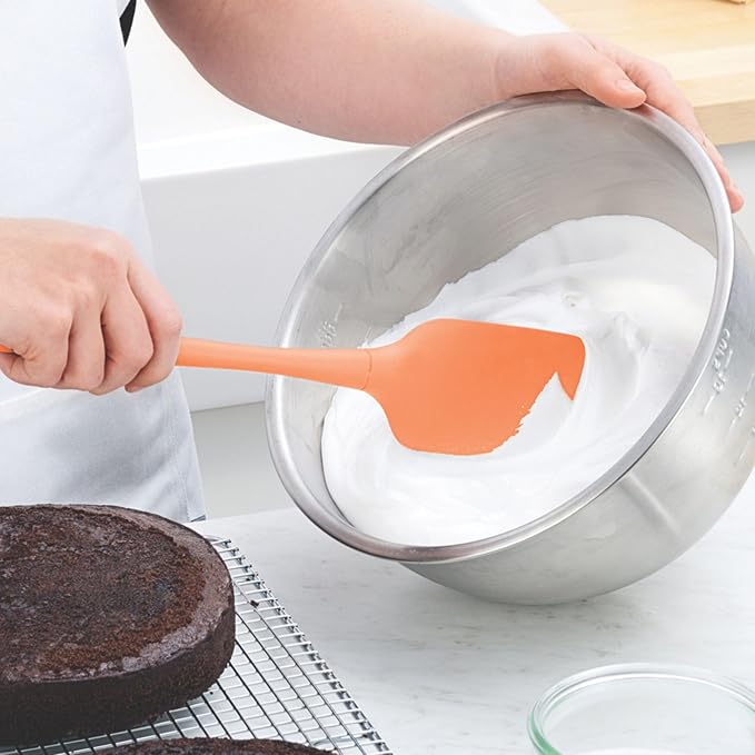 Tovolo Silicone Spatula for Cooking Baking Mixing Scraping Bowls Heavy Duty Dishwasher Safe Large Long Handle BPA Free One Piece Silicone Spatula Kitchen Utensil Heat Resistant, Apricot Orange