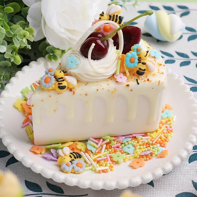 Flower Sprinkles for Cake Decorating, 4.6oz Edible Spring Summer Colorful Sprinkles with Flowers Bees Green Pearls for Cake Cupcake Baking Cookie Toppings
