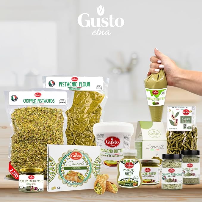 GUSTO ETNA Pistachio Flour, Sicilian Fine Chopped Pistachio Flour 2.8 oz | Ground Pistachio Powder for Baking and Desserts, Gluten-Free, High-Protein, Vegan, Non-GMO, Product Bronte, Italy