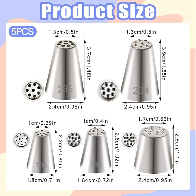 BLMHTWO 5pcs Grass Piping Tip, Stainless Steel Grass Tip for Cake Decorating, Cake Decorating Tips Piping Nozzles for Cupcakes Cookies Hair Fur Decoration Frosting Tips