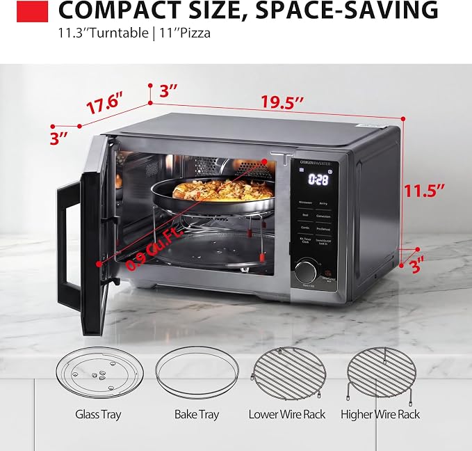 TOSHIBA OptiChef Basic Countertop Microwave Air Fryer Combo – 0.9 Cu.Ft, Origin Inverter Tech, Convection Bake & Broil, 27 Auto Menus, Black Stainless Steel
