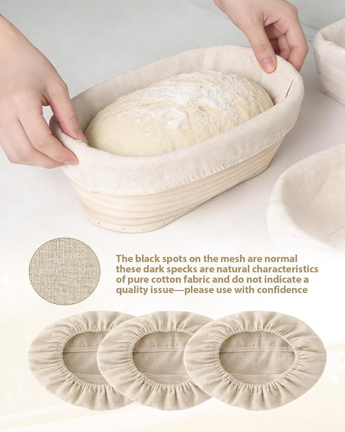6 Pack Banneton Basket Liner Covers 10 Inch Oval Bread Proofing Liners Beige, Reusable Cotton Linen Fabric Cloths for Dough Rising Baking, Home Kitchen Sourdough Proofing Basket Accessories