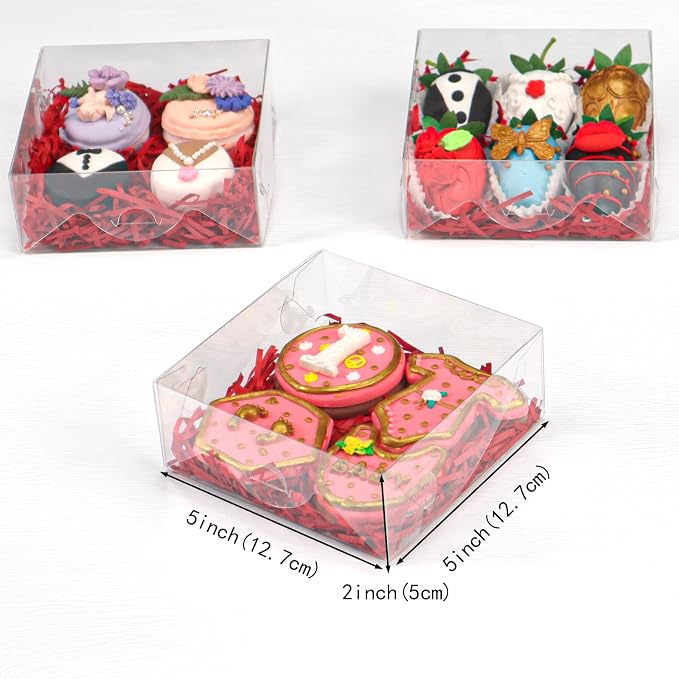TEMLQPACK 50pcs 5x5x2 Inch Bakery Boxes with Window Cookies Boxes Soap Box Chocolate Truffle boxes Macaron Boxes Gift Treat Boxes for Cake Browine pastries, Dount or gifts goodies Party Favor