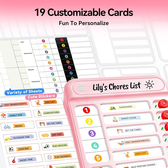 Chore Chart for Kids, to Do List Board with Sliders 19 Personalizable Sheets and Marker Visual Schedule for Kids with Autism Routine Chart Magnetic Dry Erase Board for Refrigerator, Desk, Home - Pink