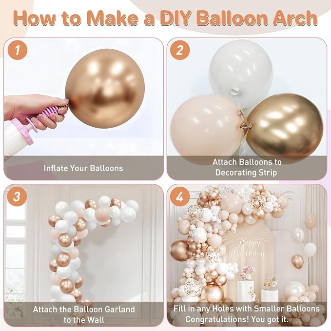 White Champagne Gold Balloon Garland Arch Kit, 167Pcs Neutral Balloons for Engagement Bridal Shower Wedding Baptism Baby Shower Boho Birthday Anniversary Decoration