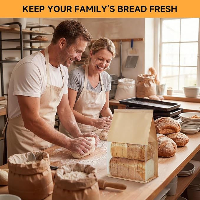 Extra Large Bread Bags for Homemade, 100 Count, 50% Thicker Sourdough Paper With Ties, 15.7*10.2*5.1 in, Tin Tie Tab Lock Bakery Bags With Window and Sealing Stickers for Storage Packaging Gifting