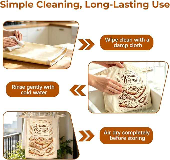 Beeswax Linen Bread Bags with Zipper & Buckle Closure, 2 Pack XL | Reusable beeswax linen bags. Preserve freshness and texture of sourdough and artisan loaves for daily storage.