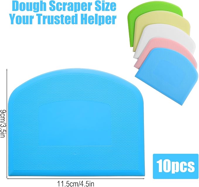 10 Pcs Plastic Bench Scraper for Baking - Bowl Dough Scraper for Bread Cutter - Multifunctional Kitchen food Scrapers Tool with Curved Edge, Cake Baking, Fondant Icing Smoother
