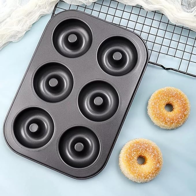 2 Pack Donut Pans, Premium Carbon Steel 6-Cavity Non-Stick Donut Mold, Perfect Baking Pans for Bagels Biscuit Cake, Dishwasher Oven Safe