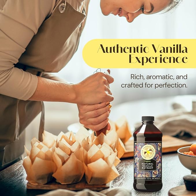 Organic Vanilla Extract, 16 fl oz - Madagascar Bourbon vanilla, 100% natural, sugar‑free, GMO‑free, gluten‑free, vegan, paleo, keto, and kosher