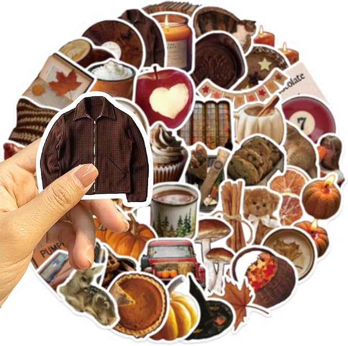 53PCS Fall Ins Food Stickers Yellow Bread Aesthetic Waterproof Vinyl Decals 2 Inch for Journals Scrapbooks Laptops Water Bottles (Fall)