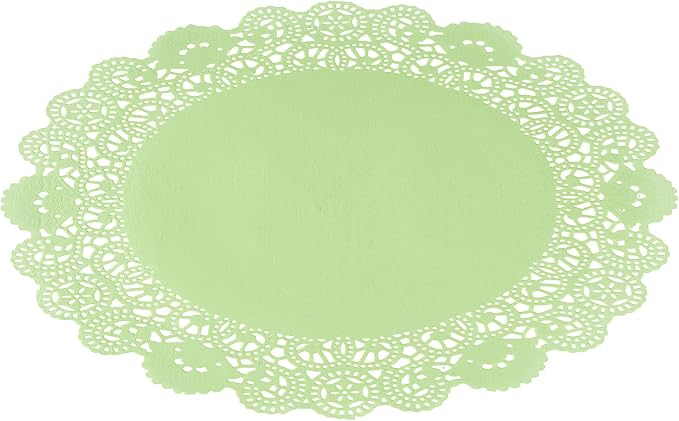 Pastry Tek 12 x 12 Inch Paper Lace Doilies, 100 Disposable Table Doilies - Elegant Lace Finish, Long Lasting, Green Paper Doily, for Pastries, Cupcakes, Desserts - Restaurantware