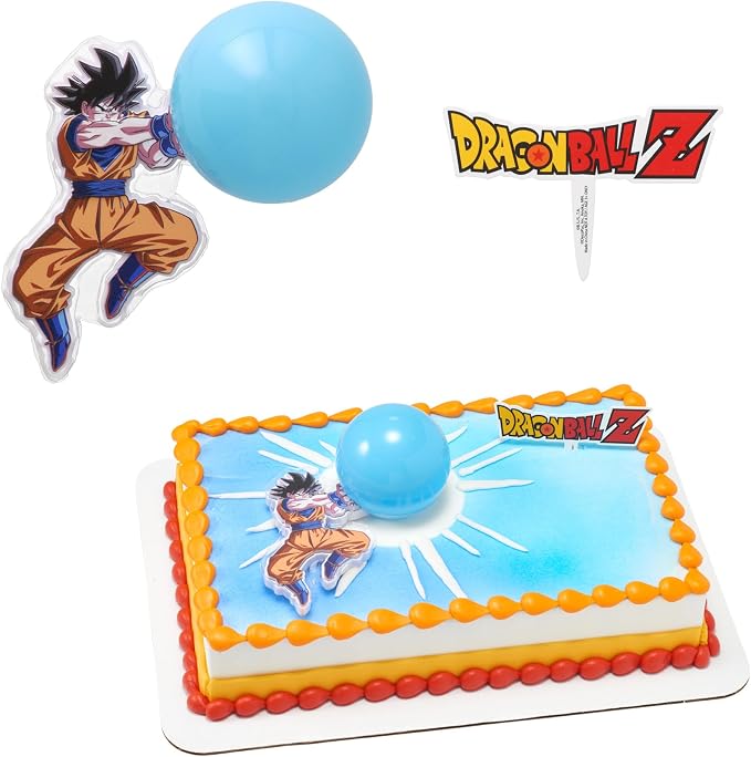 Dragon Ball Z Cake Topper | Light Up Goku & Spirit Blast Decoration With Pic | Ready To Use Birthday Cake Topper, Batteries Included - 2 Piece Set