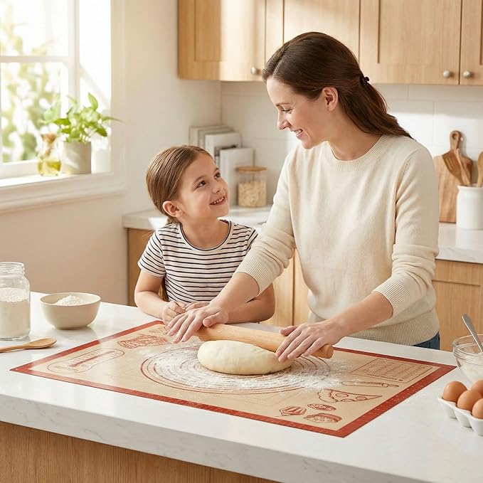 Silicone Baking Pastry Dough Mat - 28x20Inch Extra Large Thick Silicone Mat for Making Pie Bread Pizza, Nonslip Kitchen Pastry Mat for Dough Rolling Kneading, Heat Resistant Oven Liner Gift for Baker