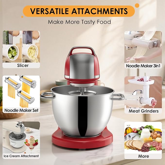 ZACME 8.4QT Commercial Stand Mixer 800W with Aluminum Die Casting Meets the Standard of NSF/ANSI 8-2023, Mixers Kitchen Electric Stand Mixer with Stainless Steel 8L Bowl, Dough Hook, Whisk and Beater