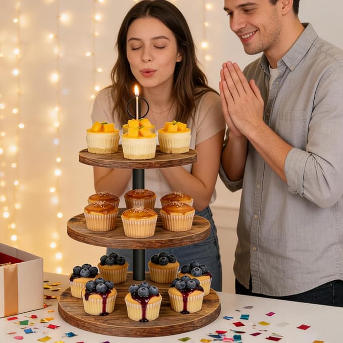 Cupcake Stand, 3 Tier Cupcake Stand Rustic Dessert Table Display Set Wood Cupcake Tower Cake Stand Tiered Tray Stand for Wedding Birthday Baby Shower 1 Pack