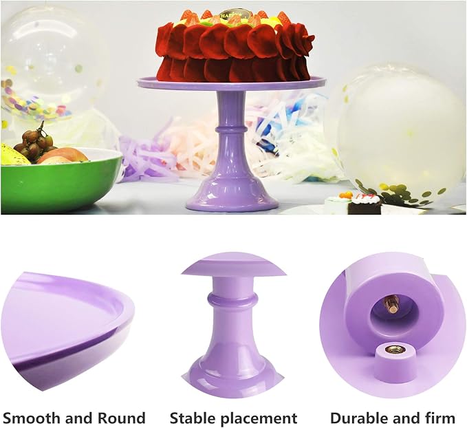 11-Inch Round Melamine Cake Stand, Purple Single-Tier Dessert Display Stand for Cakes, Cupcakes and Party Table Decor