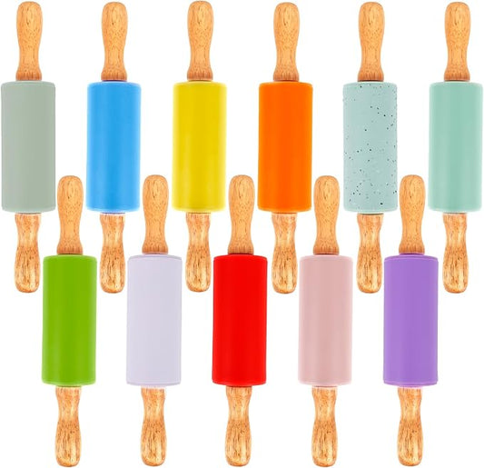 11 Pcs 9 Inch Mini Rolling Pins Small Silicone Rolling Pin Colorful Rolling Pins for Kids Kitchen Baking Pastry Cake Cookie Chef Role-playing Game, 11 Colors