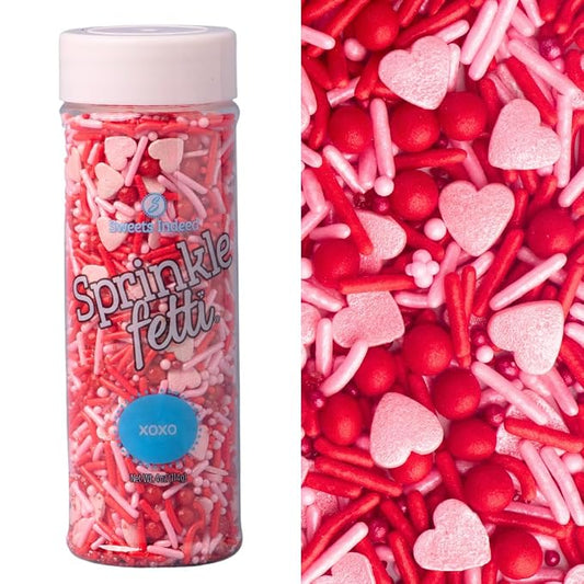 Sweets Indeed Valentines Day Heart Sprinkle Mix | Red & Pink Jimmies, Sugar Pearls, Confetti Quins, Nonpareils & Heart Shapes | Baking & Decorating 4 ounces